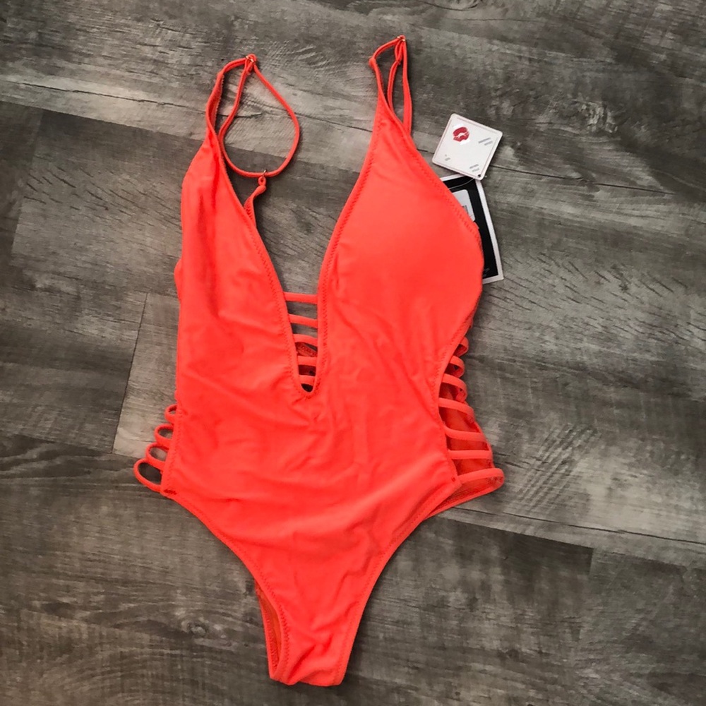 NWT Bright orange one piece swimsuit size small